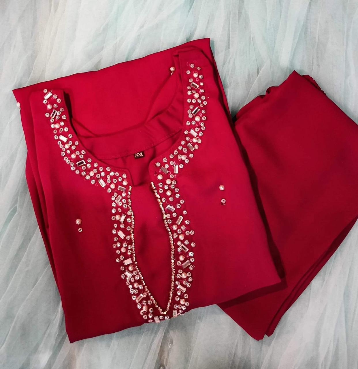 New Collection Readymade Stylish And Comfortable Silk With Stone Work Two-Piece Set For Women - Ideal for All Seasons and Occasions
