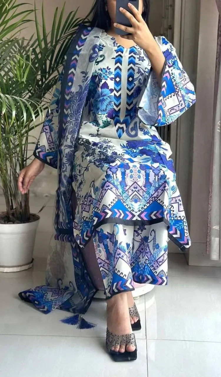 New Exclusive Collection 100% High Qualitiey a Afsan Screen Print Cotton Print Three Piece [3PC]