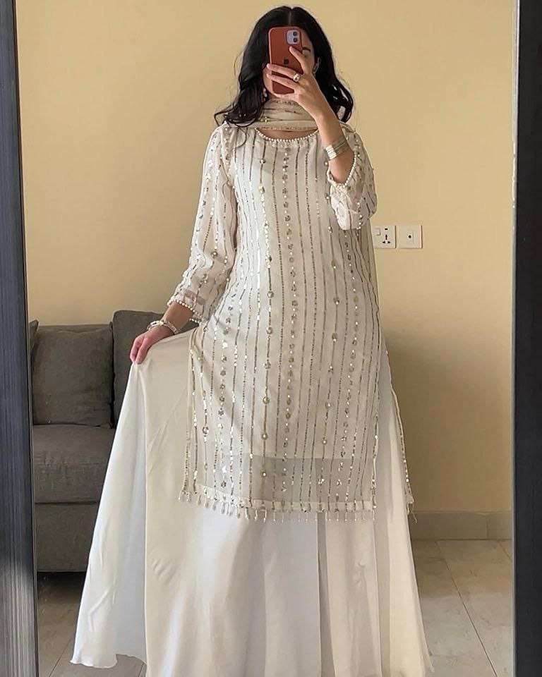 Elegant White Embroidered Salwar Kameez Set with Dupatta – Festive & Party Wear