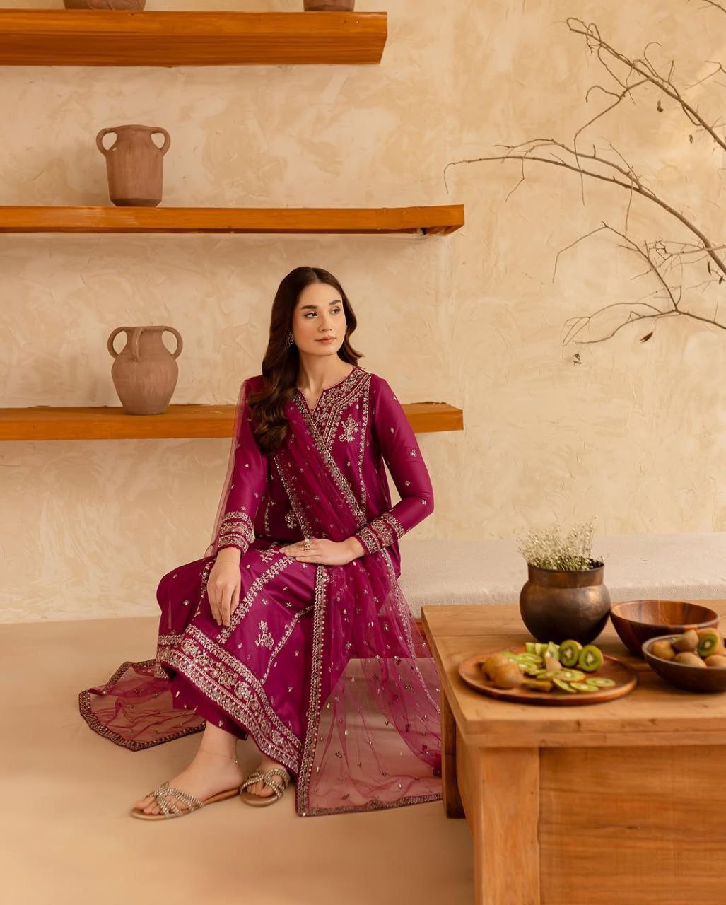 Elegant Magenta Embroidered Salwar Kameez Set with Dupatta for Women